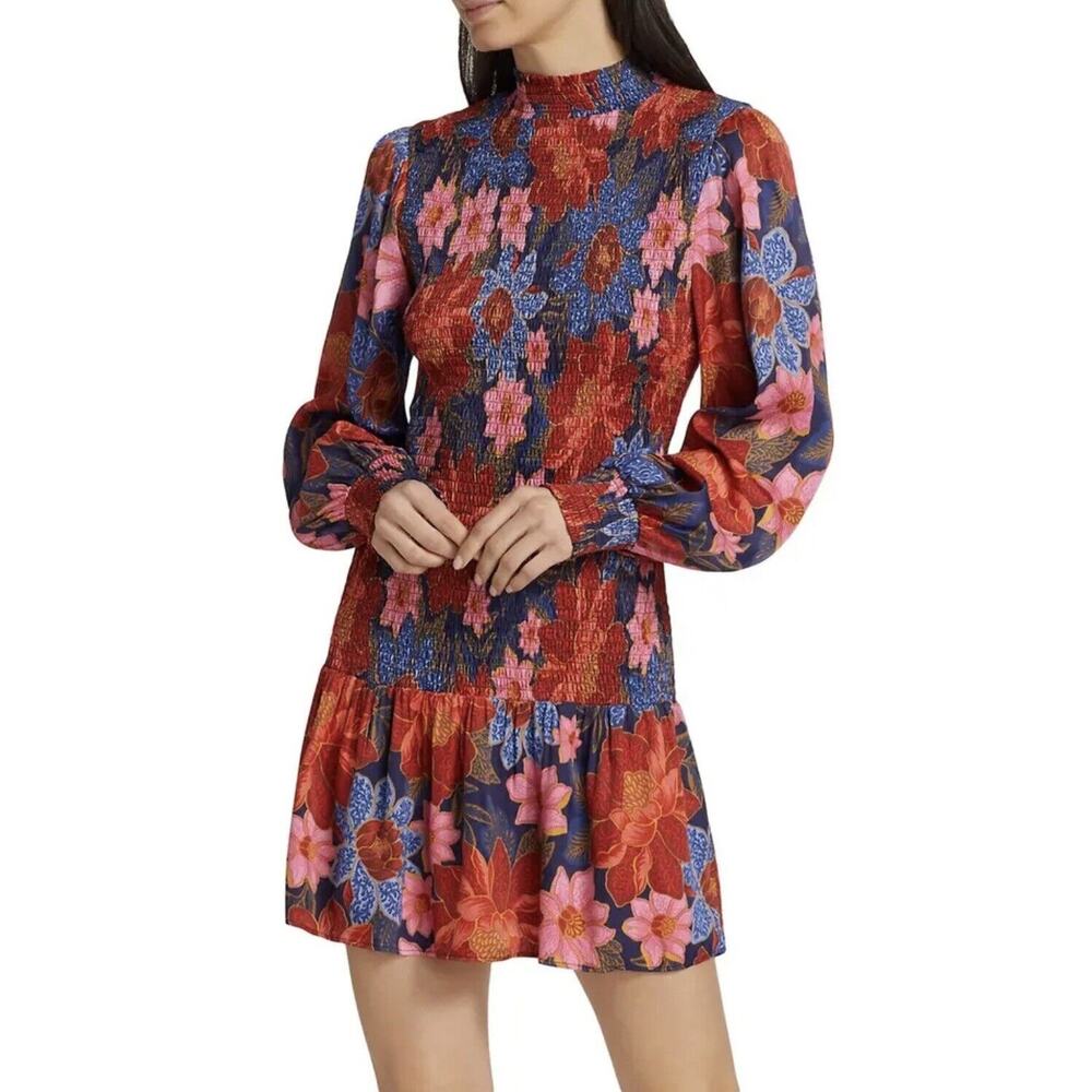 FARM Rio Floral Mini Dress - Red and Blue